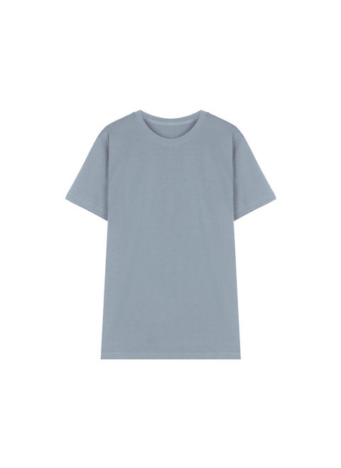 Pure Color Back-Collar Womens Top fog blue