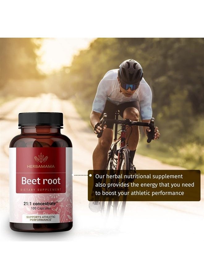 HERBAMAMA - Beet Root Capsules - Organic Beetroot Extract Pills - High-Potency 21:1 Concentrate - Beet Root Powder Supplements - 100 Extra Strength Caps - Image 1