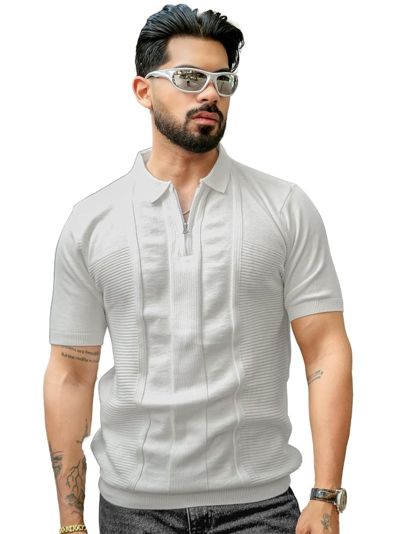 Maniac || Mens || Glitch line || Polo Neck || Half Sleeve || Half Zipper || Cotton || T-Shirt - Image 1