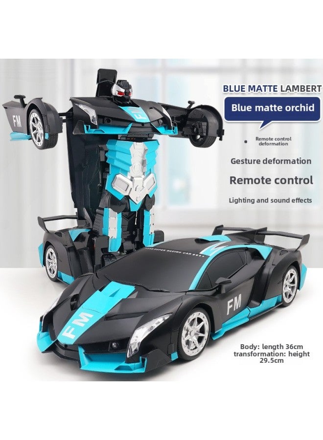One-key Deformation Remote Control Car 2.4G Gesture Induction King Kong Robot Children's Toy Racing Generation Batch Cross-border-Color:Matte Blue Rambo 【remote Deformation + Gesture Induction】 1:12 - Image 1