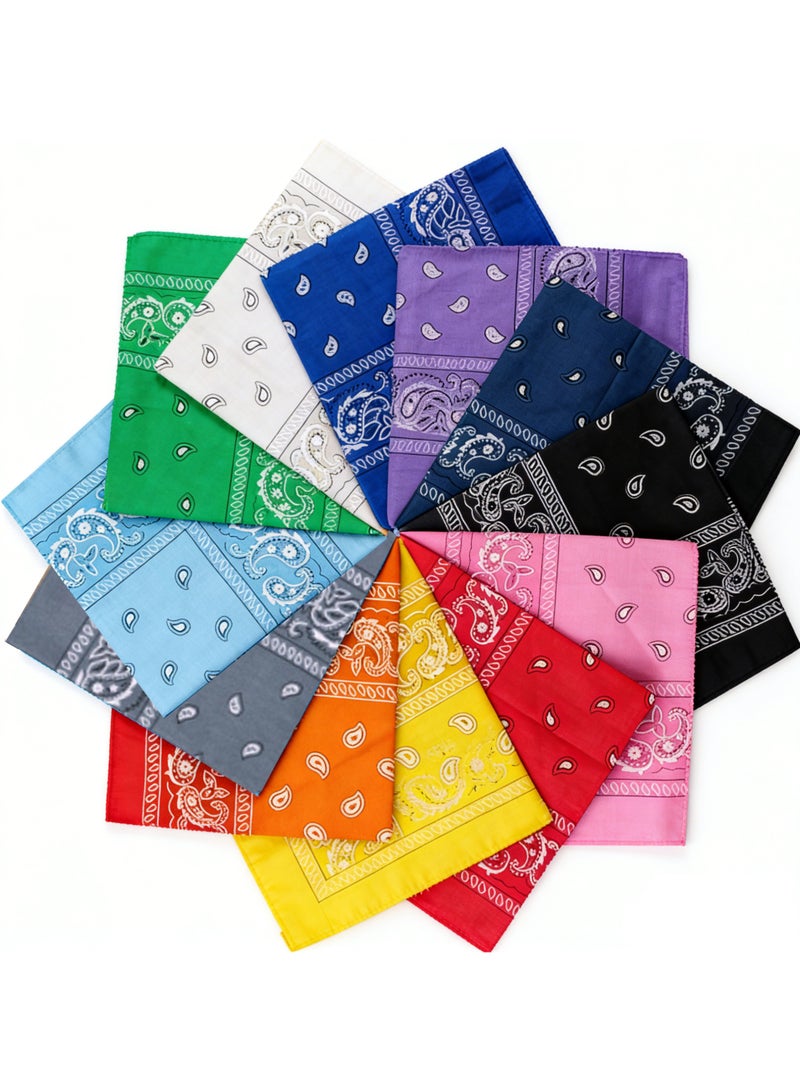 12Pcs Bandanas Paisley Print Head Wrap Scarf Wristband,Multi-Purpose Cowboy Head Wraps, Scarves & Wristbands for Adults & Kids - Image 1