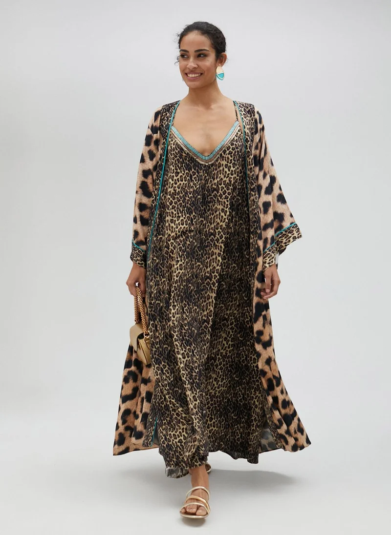 Lola Casademunt Long kimono with mini leopard print