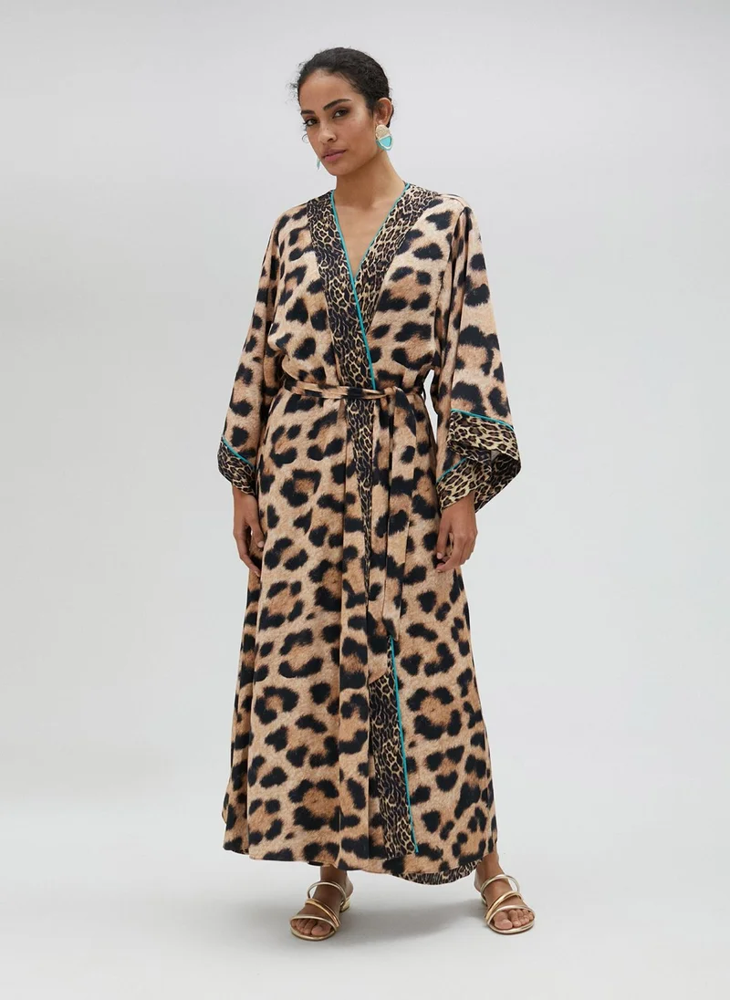 Lola Casademunt Long kimono with mini leopard print
