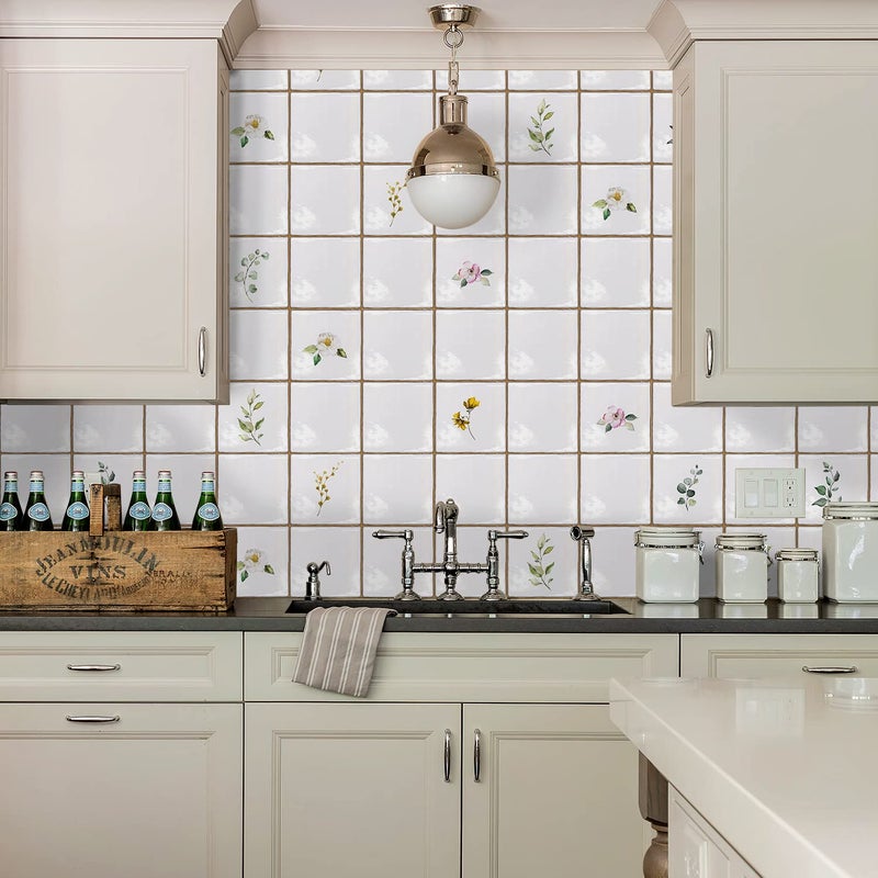 Alwayspon Vinyl Sticker Peel and Stick, Self-Adhesive Wall Tile Transfers Backsplash Sticker Decal for Kitchen Bathroom, 6x6inch/15x15cm 30Pcs, Leaves T031 - Image 1
