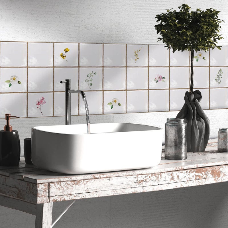 Alwayspon Vinyl Sticker Peel and Stick, Self-Adhesive Wall Tile Transfers Backsplash Sticker Decal for Kitchen Bathroom, 6x6inch/15x15cm 30Pcs, Leaves T031 - Image 2