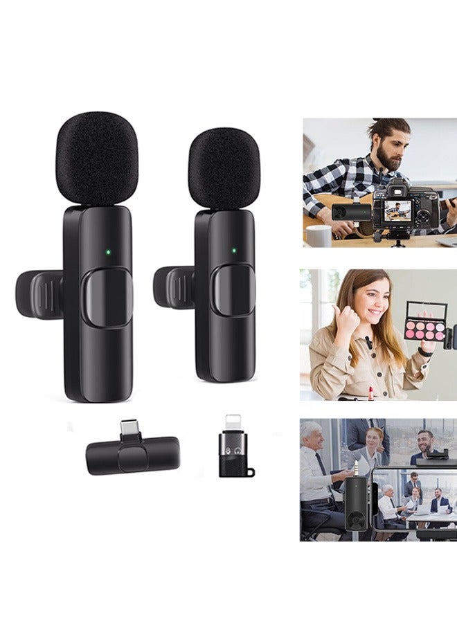3 in 1 Wireless Lavalier Microphone for iPhone iPad Android with 2 Microphone, Auto Sync and Noise Reduction Sound for Recording, Live Streaming, Interview, Vlog  - Image 1