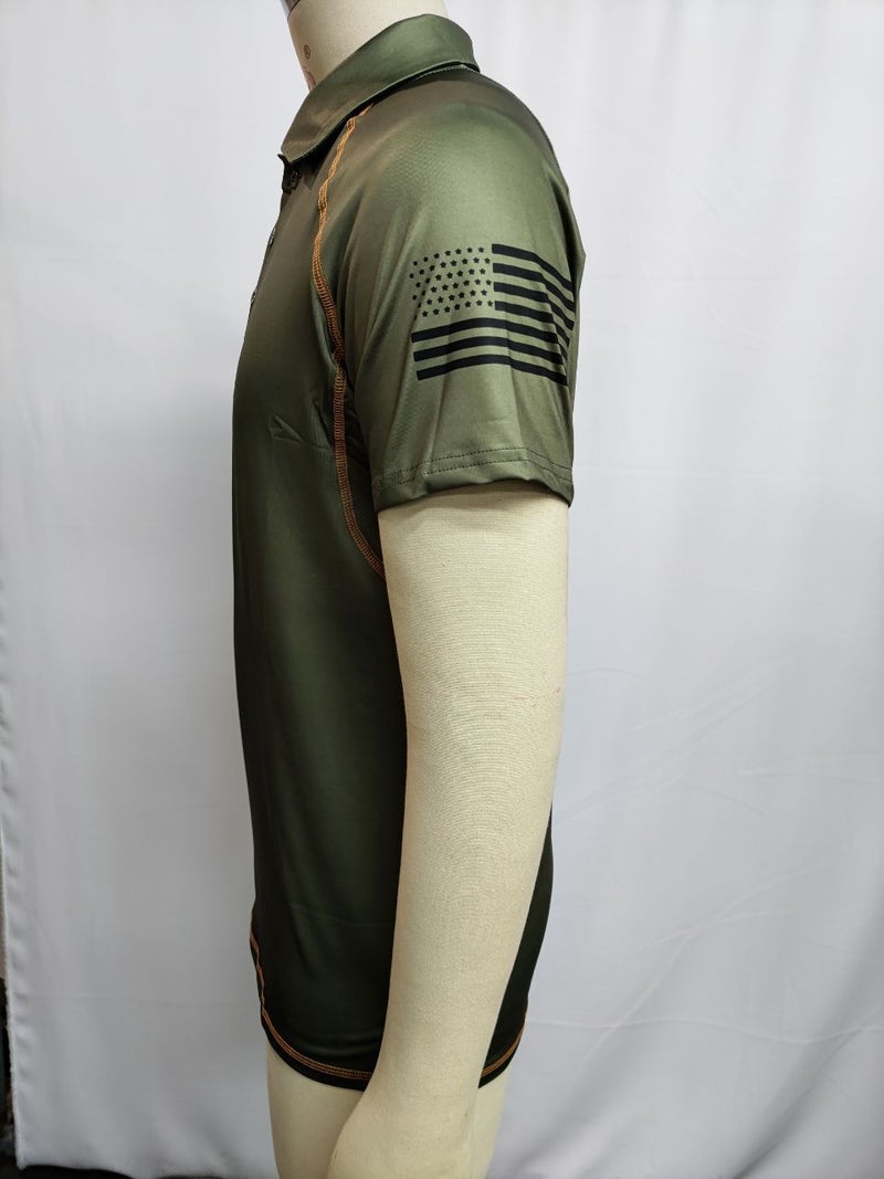 Foreign trade independent station hot summer men's T-shirt outdoor tactical loose lapel short-sleeved sweatshirt trendy men's top Khaki XL - Image 2