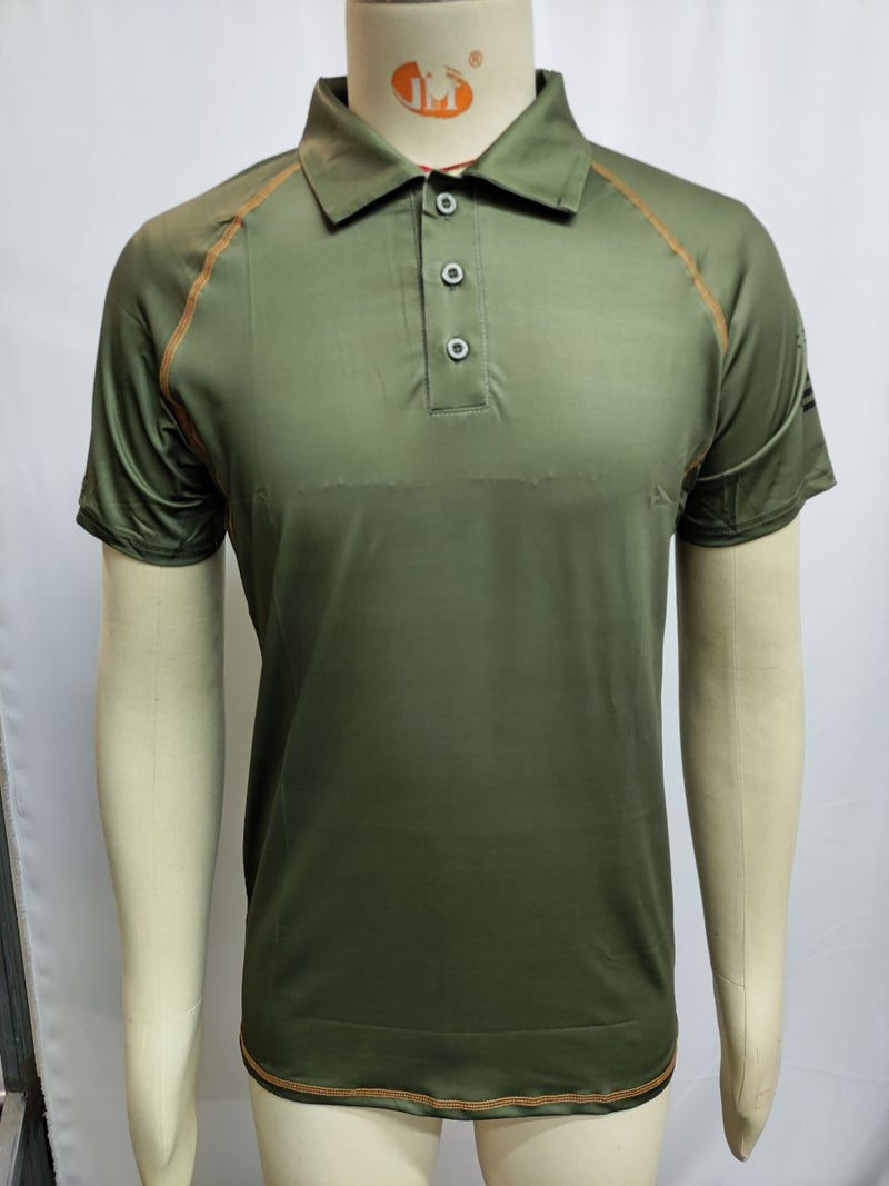 Foreign trade independent station hot summer men's T-shirt outdoor tactical loose lapel short-sleeved sweatshirt trendy men's top Khaki XL - Image 3