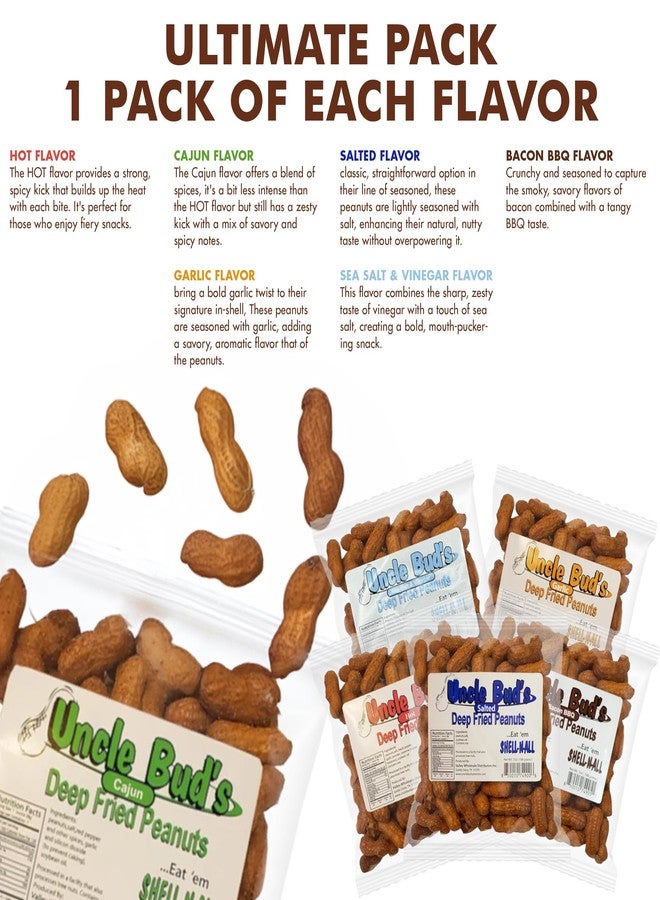 Jerky-n-Spice Uncle Bud's Deep Fried Peanuts In Shell (6 Pack) | Flavored Mixed Nuts in Shell | Includes Cajun, Salt and Vinegar, Old Bay, Spicy Peanuts | High-Protein Snacks | Ideal for Parties & Gourmet Treats - Image 3