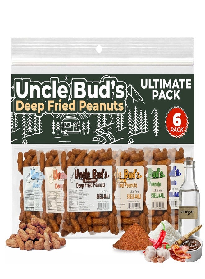 Jerky-n-Spice Uncle Bud's Deep Fried Peanuts In Shell (6 Pack) | Flavored Mixed Nuts in Shell | Includes Cajun, Salt and Vinegar, Old Bay, Spicy Peanuts | High-Protein Snacks | Ideal for Parties & Gourmet Treats - Image 1