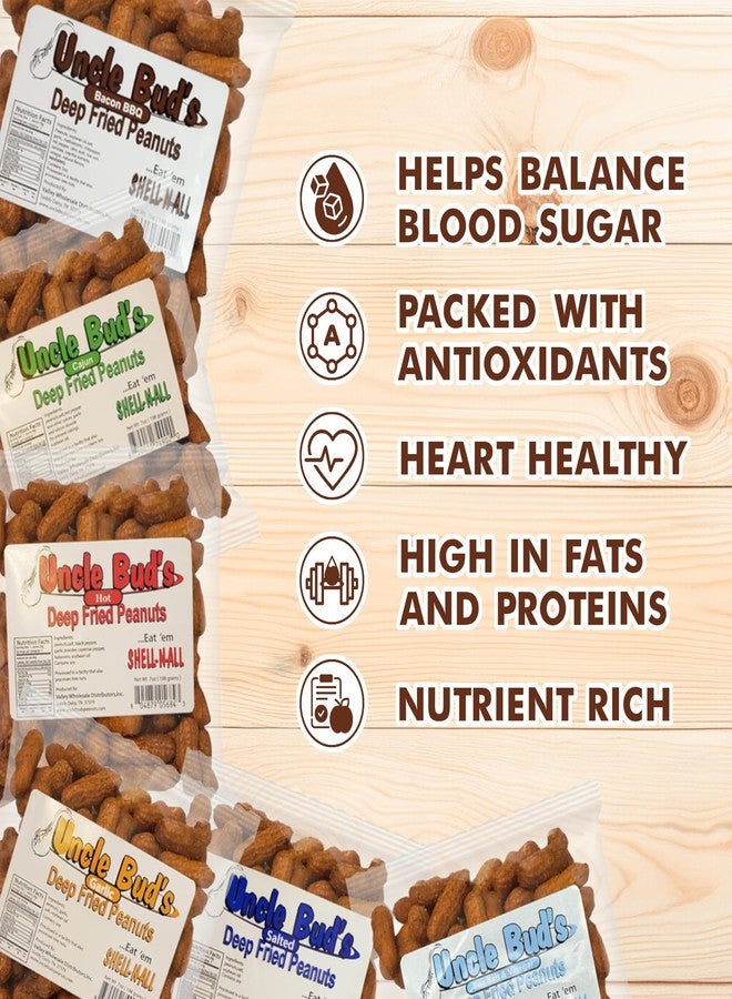 Jerky-n-Spice Uncle Bud's Deep Fried Peanuts In Shell (6 Pack) | Flavored Mixed Nuts in Shell | Includes Cajun, Salt and Vinegar, Old Bay, Spicy Peanuts | High-Protein Snacks | Ideal for Parties & Gourmet Treats - Image 2