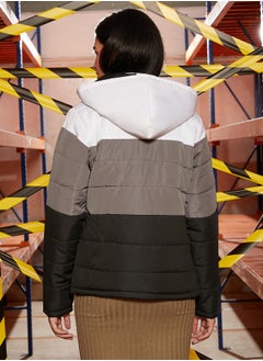 كامبوس سوترا Women's Ash Grey & Daisy White Contrast Panel Puffer Jacket  - Image 5
