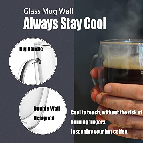 KHOLAD Double Wall Insulated Glass Coffee Mugs with Handle Set of 2, Everyday Drinking Tea Cups Perfect for Latte, Espresso, Cappuccinos, Tea Bag, Hot & Cold Beverage 250ml (2, Double Wall) - Image 4