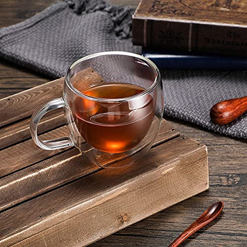 KHOLAD Double Wall Insulated Glass Coffee Mugs with Handle Set of 2, Everyday Drinking Tea Cups Perfect for Latte, Espresso, Cappuccinos, Tea Bag, Hot & Cold Beverage 250ml (2, Double Wall) - Image 3