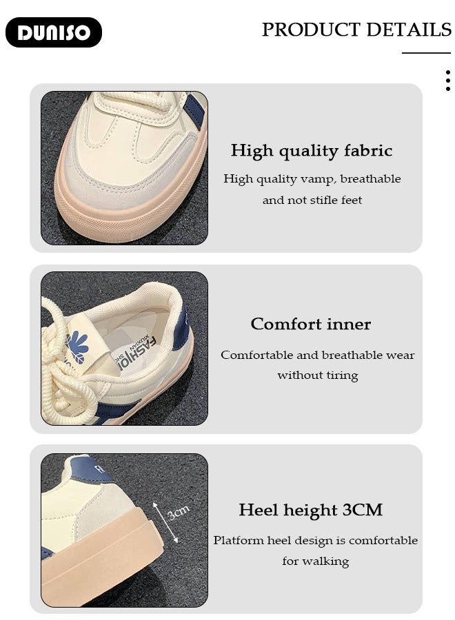 DUNISO Women's Platform Sneakers Low Top Walking Shoes for Lady Comfortable Lace Up Fashion Casual Shoes for Indoor Outdoor Travel Work - Image 3