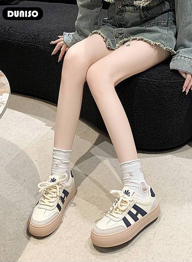 DUNISO Women's Platform Sneakers Low Top Walking Shoes for Lady Comfortable Lace Up Fashion Casual Shoes for Indoor Outdoor Travel Work - Image 5