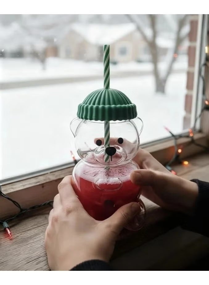 general 2025 Bear Glass Jar Cup Tumbler w Straw for hot coffee - Image 5