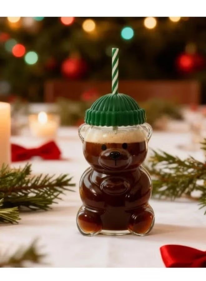 general 2025 Bear Glass Jar Cup Tumbler w Straw for hot coffee - Image 4