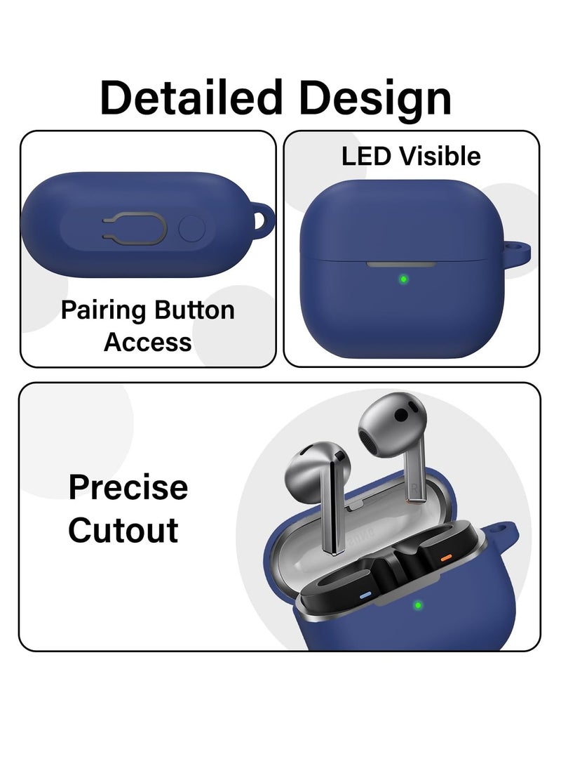 Compatible with Samsung Galaxy Buds 3 Pro/Buds 3 Case Cover, Soft Silicone Shockproof Protective Case Wireless Earbuds with Carabiner, Front LED Visible (Blue) - Image 2