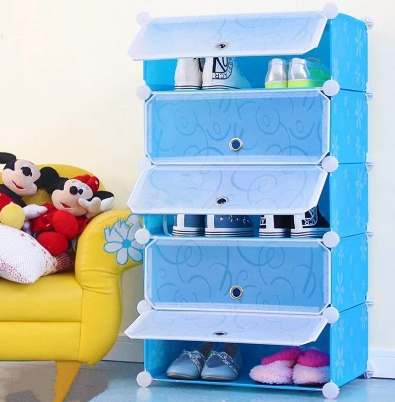 Styleys Plastic 5-Cube Shoe Rack | Modular Storage Organizer Shelf | Lightweight, Durable & Easy to Assemble | Shoe Stand for Entryway, Bedroom, Closet (Blue, 5 Cube) - Image 2