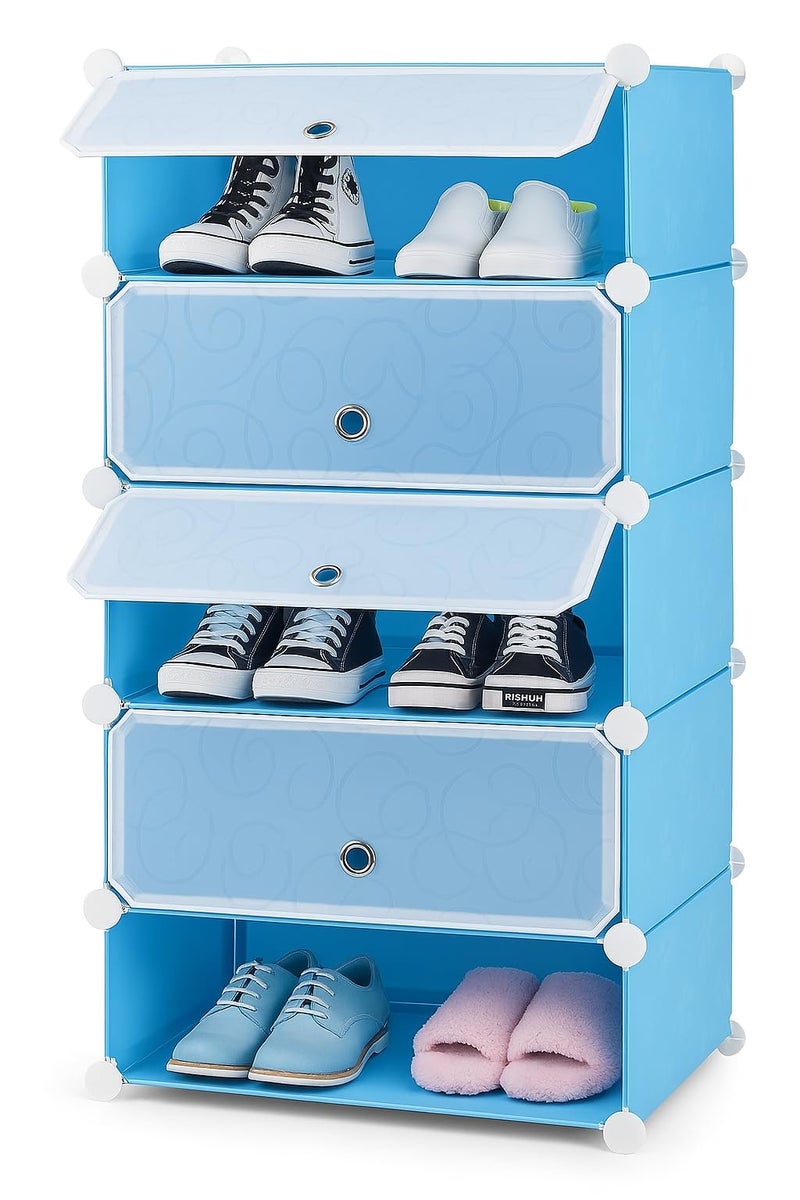 Styleys Plastic 5-Cube Shoe Rack | Modular Storage Organizer Shelf | Lightweight, Durable & Easy to Assemble | Shoe Stand for Entryway, Bedroom, Closet (Blue, 5 Cube) - Image 1