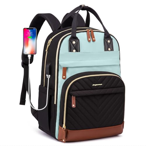 bagswan Laptop Backpack for Women Work Bookbag 156 Inch College Backpacks with USB Charger School Bag Waterproof Travel Computer Back Pack AntiTheft Casual Bookbags for Girls Teacher Nurse BlackLightBlue - Image 1