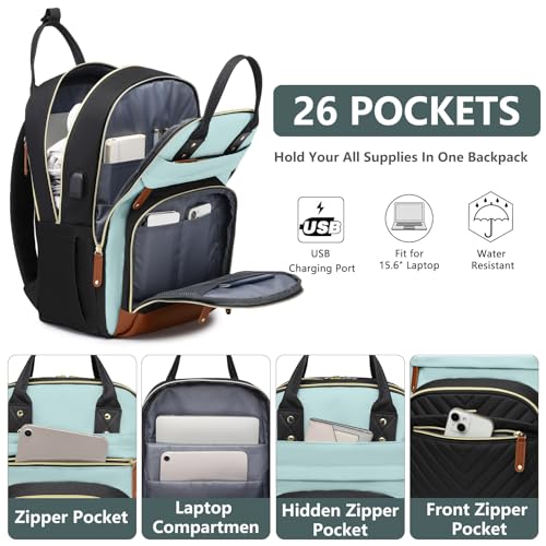 bagswan Laptop Backpack for Women Work Bookbag 156 Inch College Backpacks with USB Charger School Bag Waterproof Travel Computer Back Pack AntiTheft Casual Bookbags for Girls Teacher Nurse BlackLightBlue - Image 3