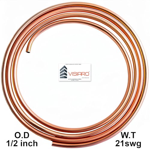 Visiaro Pure Soft Copper Tube, 3mtr, Outer Dia 1/2 inch, Wall Thickness 21 swg, 99.9% Purity, Industrial Metal, Seamless Pipe for Air Conditioning, Refrigeration, Plumbing Systems and DIY Projects - Image 2