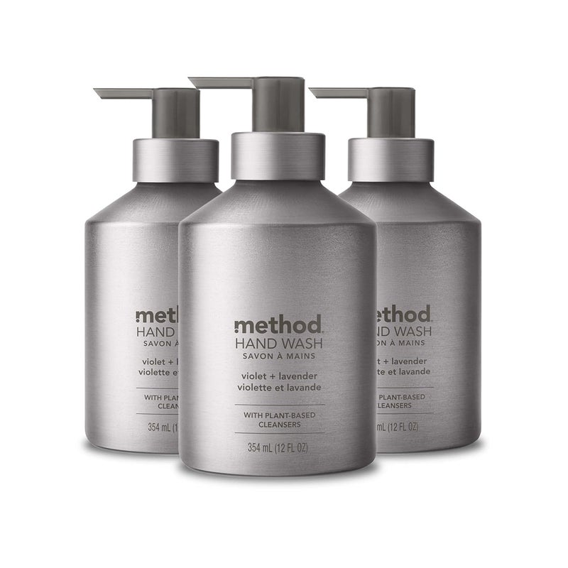Method Gel Hand Soap Violet  Lavender Reusable Silver Aluminum Bottle Biodegradable Formula 12 oz Pack of 3