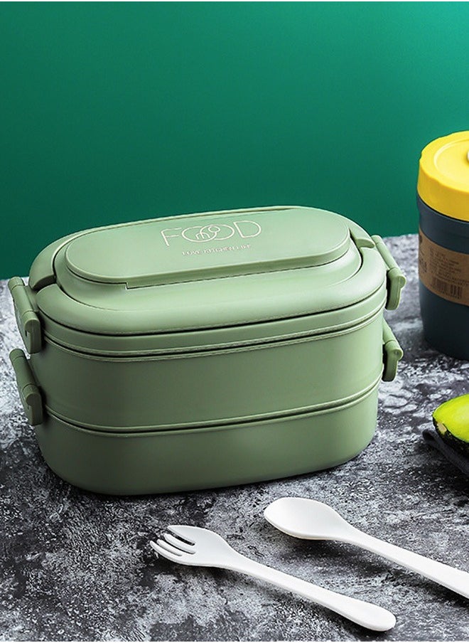 Double-Layer PP Plastic Lunch Box with 3-Grids Bento Box For Kids and Adults Green