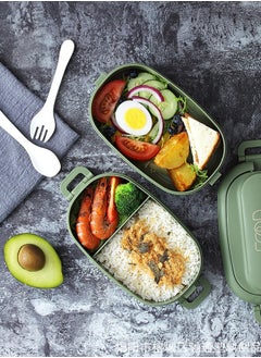 HOMESTAR Double-Layer PP Plastic Lunch Box with 3-Grids Bento Box For Kids and Adults Green  - Image 3