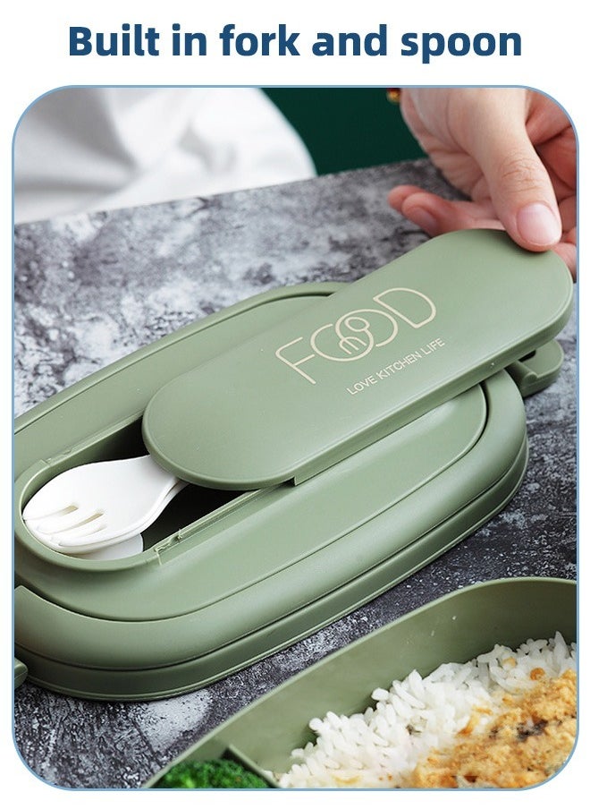 Double-Layer PP Plastic Lunch Box with 3-Grids Bento Box For Kids and Adults Green