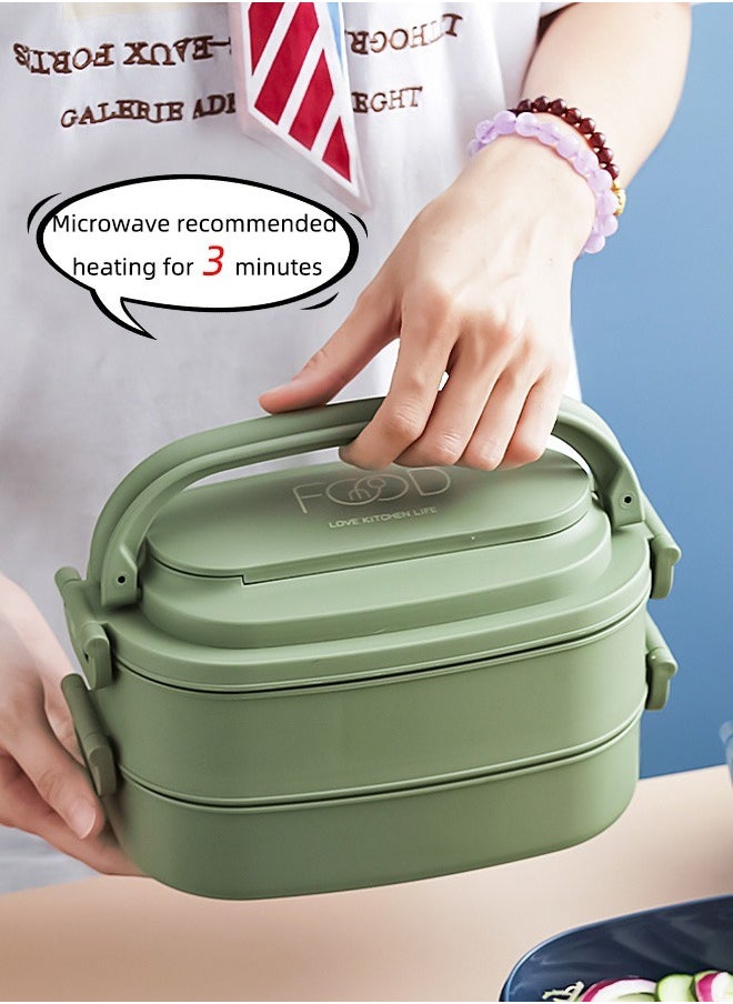 Double-Layer PP Plastic Lunch Box with 3-Grids Bento Box For Kids and Adults Green