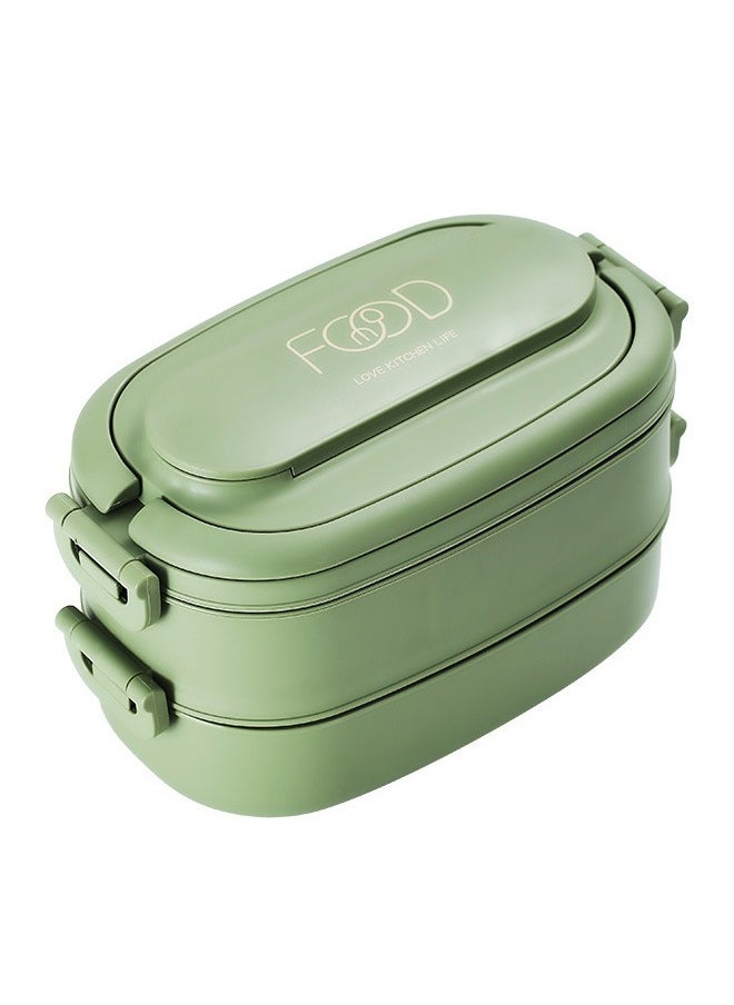 Double-Layer PP Plastic Lunch Box with 3-Grids Bento Box For Kids and Adults Green