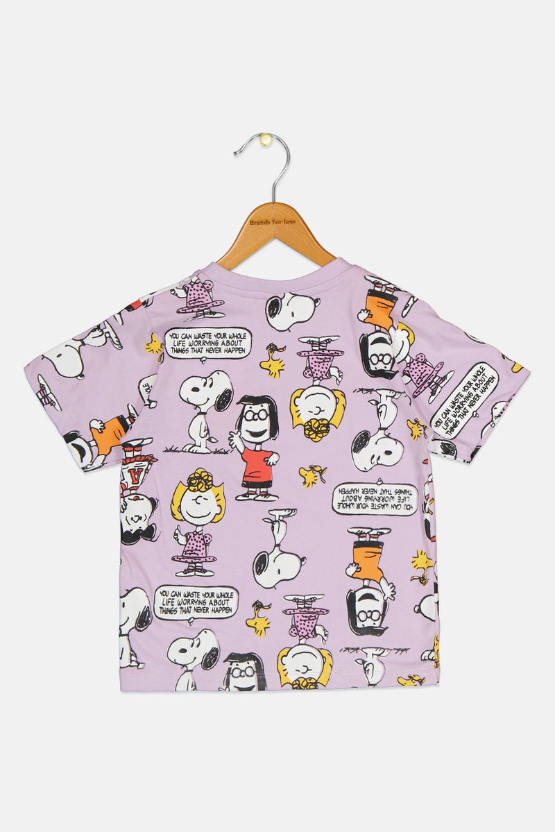 Peanuts Toddlers Girl Crew Neck Allover Print Top, Multicolor - Image 3