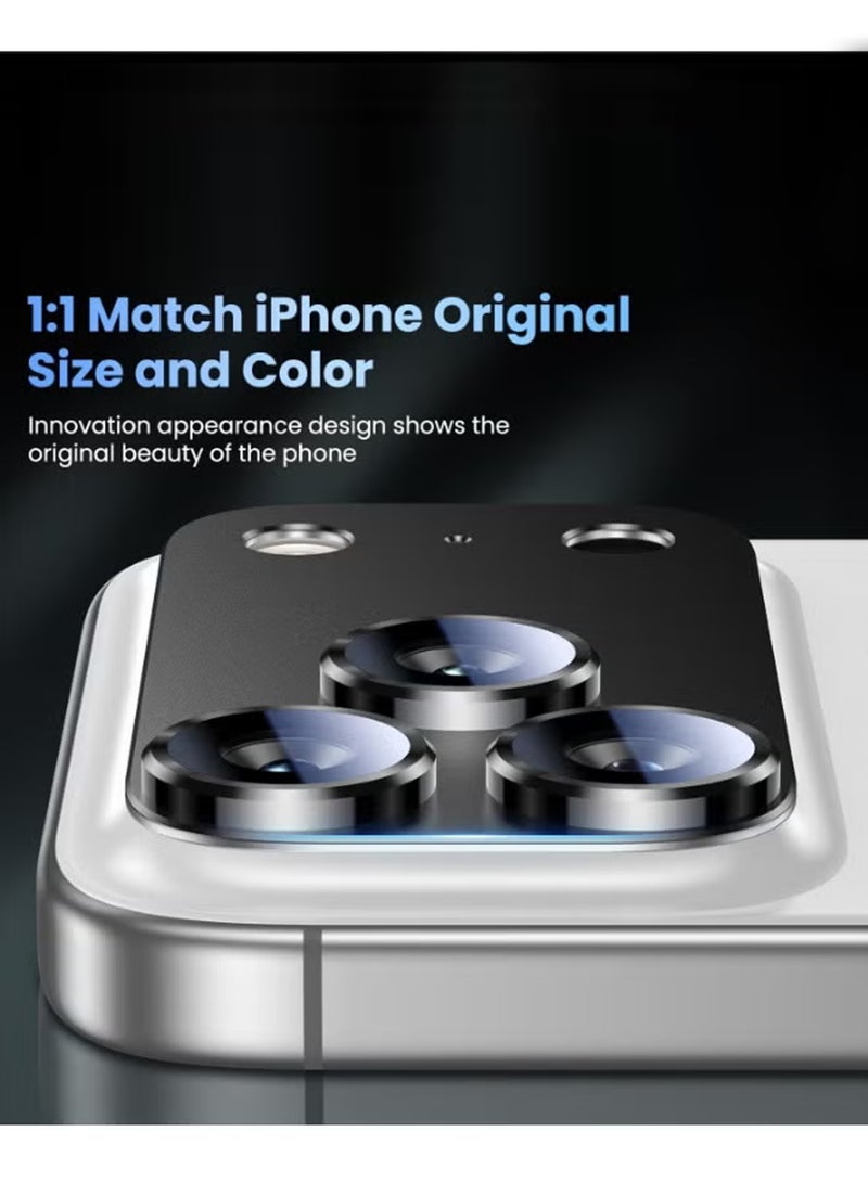 واقي عدسة كاميرا آيفون 17 برو ماكس من آبل - [مقاوم للكسر بمعايير عسكرية] [التصاق قوي] واقي شاشة كاميرا من الزجاج المقوى بسبائك الألومنيوم والمعدن، فائق الوضوح، صلابة 9H، مقاوم للخدش، متوافق مع أغلفة الحماية، سهل التركيب - أسود - Image 5