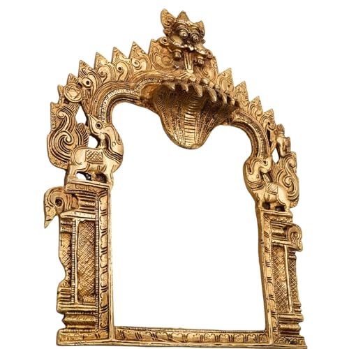 Bhunes Brass Traditional Prabhavali Arch Frame – Wall Hanging Prabhawali for Home Temple Decor | Prabhaval for Deity Idol | Kirtimukha Brass Backdrop, Gold, 10.5 Inch, 1 Piece - Image 4
