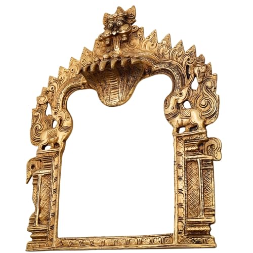 Bhunes Brass Traditional Prabhavali Arch Frame – Wall Hanging Prabhawali for Home Temple Decor | Prabhaval for Deity Idol | Kirtimukha Brass Backdrop, Gold, 10.5 Inch, 1 Piece - Image 3