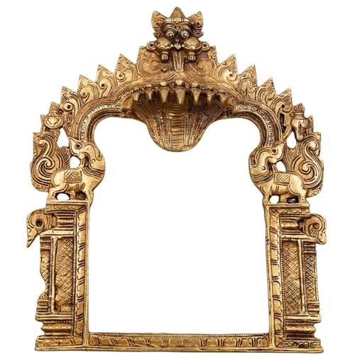 Bhunes Brass Traditional Prabhavali Arch Frame – Wall Hanging Prabhawali for Home Temple Decor | Prabhaval for Deity Idol | Kirtimukha Brass Backdrop, Gold, 10.5 Inch, 1 Piece - Image 2