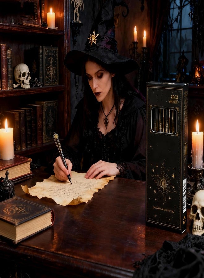 T-shin Rollerball Press Pens,Mystical Zodiac & Tarot Black Ink Click Pens,0.5mm Soft Grip Stress-Relief for Students,School Supplies (4 Enchanting Designs) (Retro-Tarot) - Image 3
