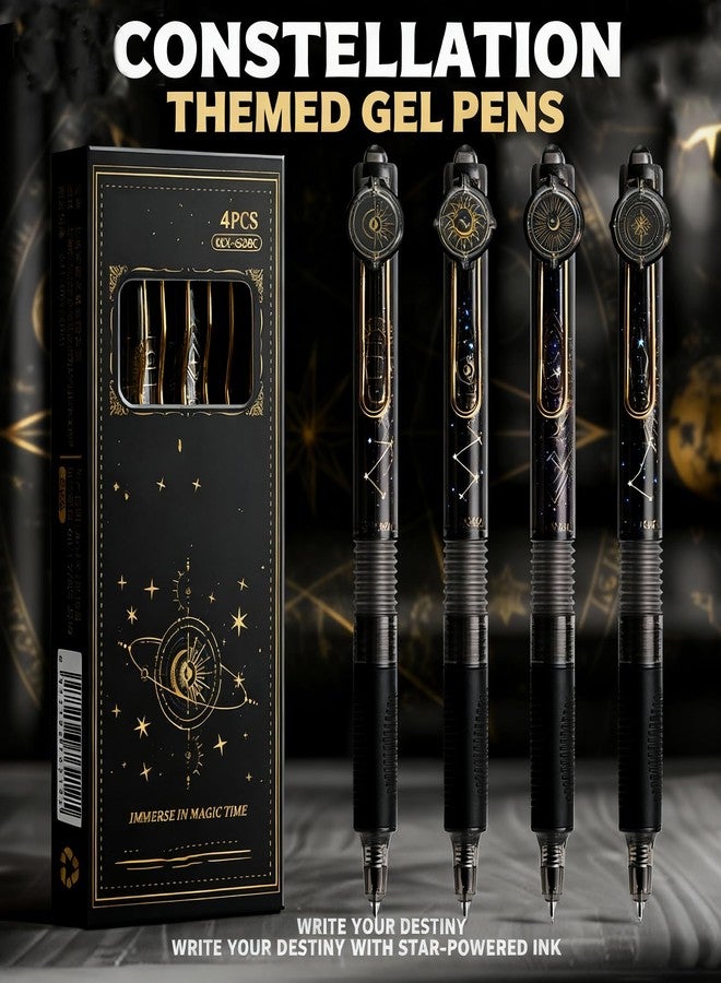 T-shin Rollerball Press Pens,Mystical Zodiac & Tarot Black Ink Click Pens,0.5mm Soft Grip Stress-Relief for Students,School Supplies (4 Enchanting Designs) (Retro-Tarot) - Image 2