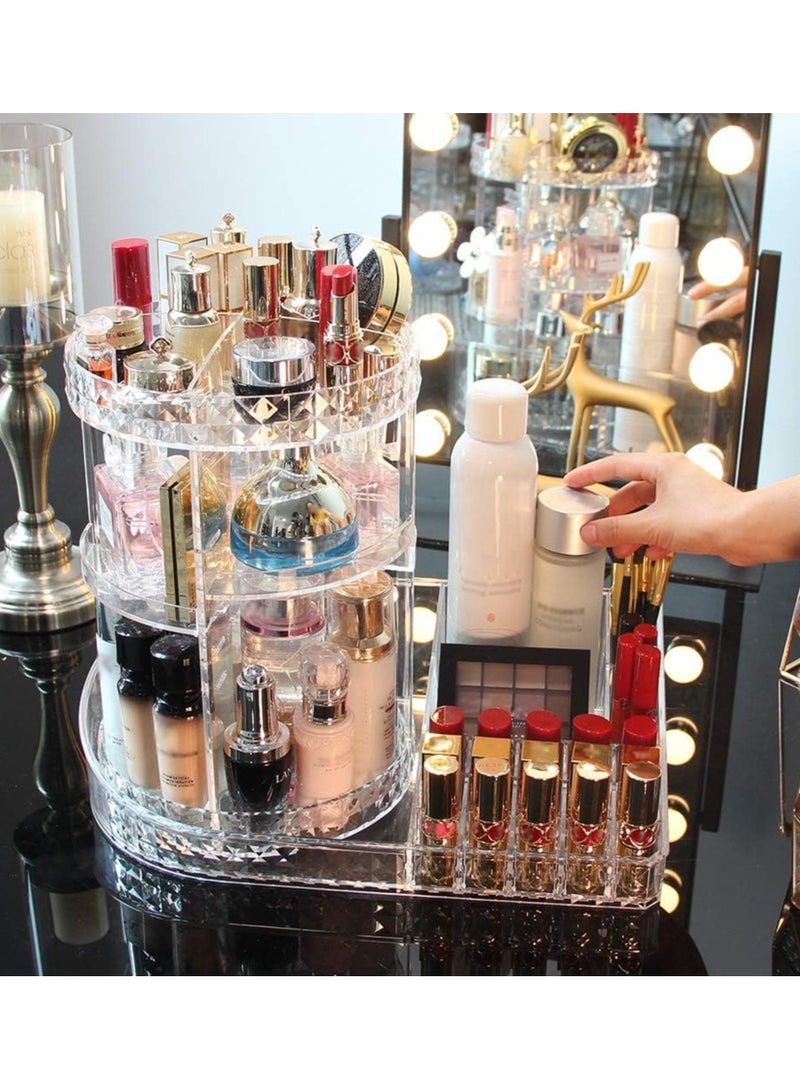 منظم مكياج ومستحضرات التجميل الأكريليك متعدد الوظائف الدوار 360 درجة، تصميم شفاف وأنيق، منظم لعرض وتخزين مستحضرات التجميل وادوات المكياج والمجوهرات - Image 4