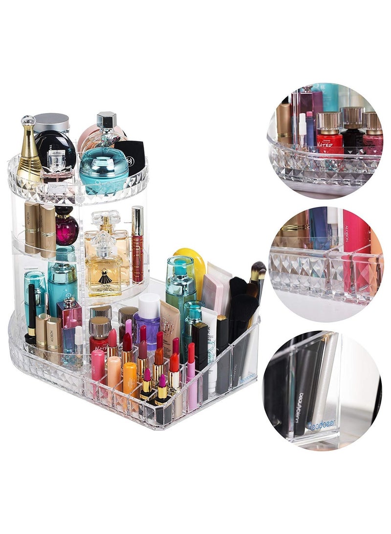 منظم مكياج ومستحضرات التجميل الأكريليك متعدد الوظائف الدوار 360 درجة، تصميم شفاف وأنيق، منظم لعرض وتخزين مستحضرات التجميل وادوات المكياج والمجوهرات - Image 3