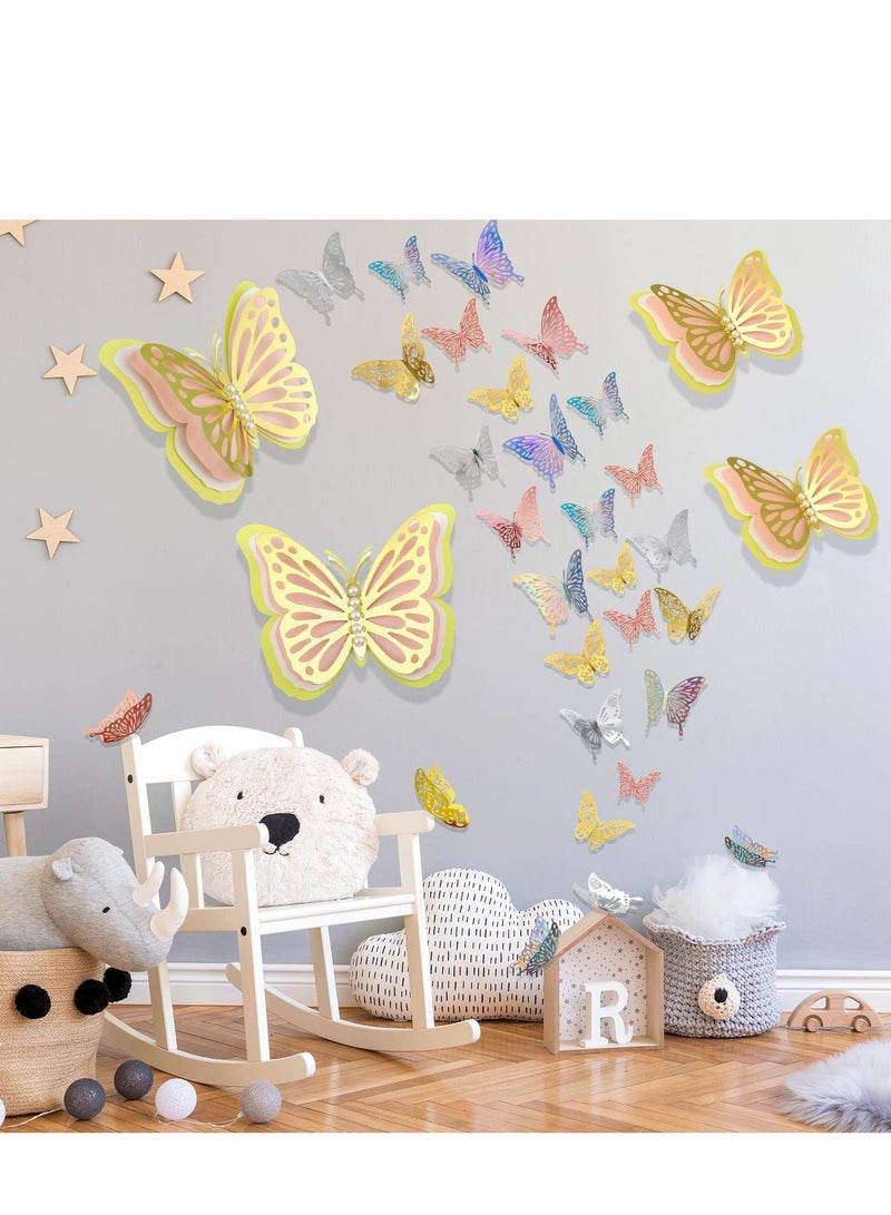 3D Butterfly Wall Decor 4Pcs 12" Large Gold for Birthday Party Decorations Cake Decorations, Removable Stickers Room Kids Nursery Wedding Decor(Gold) - Image 4