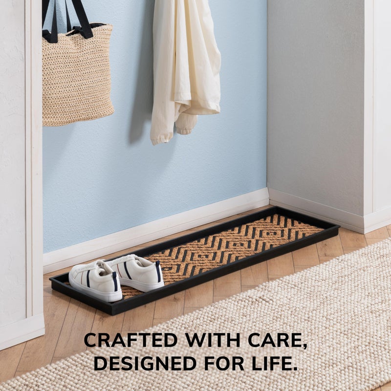 Anji Mountain Heavy Duty Waterproof Rubber Shoe Storage Mat Organizer/Boot Storage Tray Multi Use for Entryway with Coir, Tan Insert, Fits 4 Pair (46.5" Wide) - Image 5