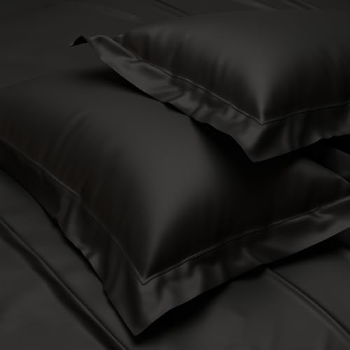 Stoa Paris Satin Pillow Covers, 300TC Premium Plain Pillow Cover Set of 2, Home Decor, Ultimate Comfort for Home, 68L x 45W Centimetres, Date Night - Midnight Black - Image 1