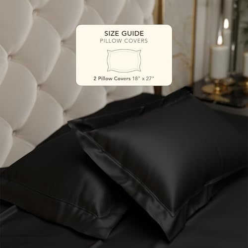 Stoa Paris Satin Pillow Covers, 300TC Premium Plain Pillow Cover Set of 2, Home Decor, Ultimate Comfort for Home, 68L x 45W Centimetres, Date Night - Midnight Black - Image 3