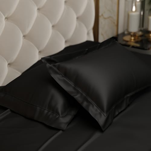 Stoa Paris Satin Pillow Covers, 300TC Premium Plain Pillow Cover Set of 2, Home Decor, Ultimate Comfort for Home, 68L x 45W Centimetres, Date Night - Midnight Black - Image 2