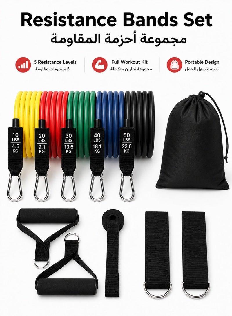 Leoxol Resistance Bands Set | 5 Level Stackable Exercise Bands With Handles Ankle Straps Door Anchor And Carry Bag | Natural Rubber Workout Bands For Fitness Pilates Physio - Image 1