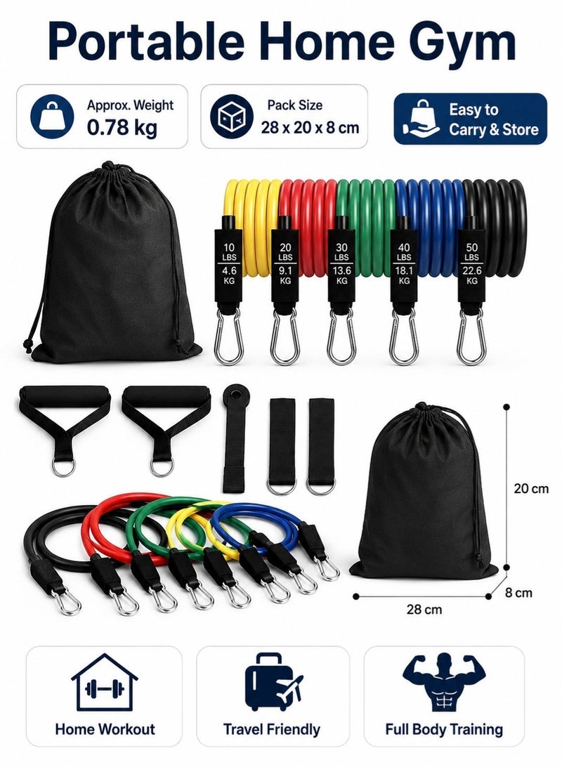 Leoxol Resistance Bands Set | 5 Level Stackable Exercise Bands With Handles Ankle Straps Door Anchor And Carry Bag | Natural Rubber Workout Bands For Fitness Pilates Physio - Image 5